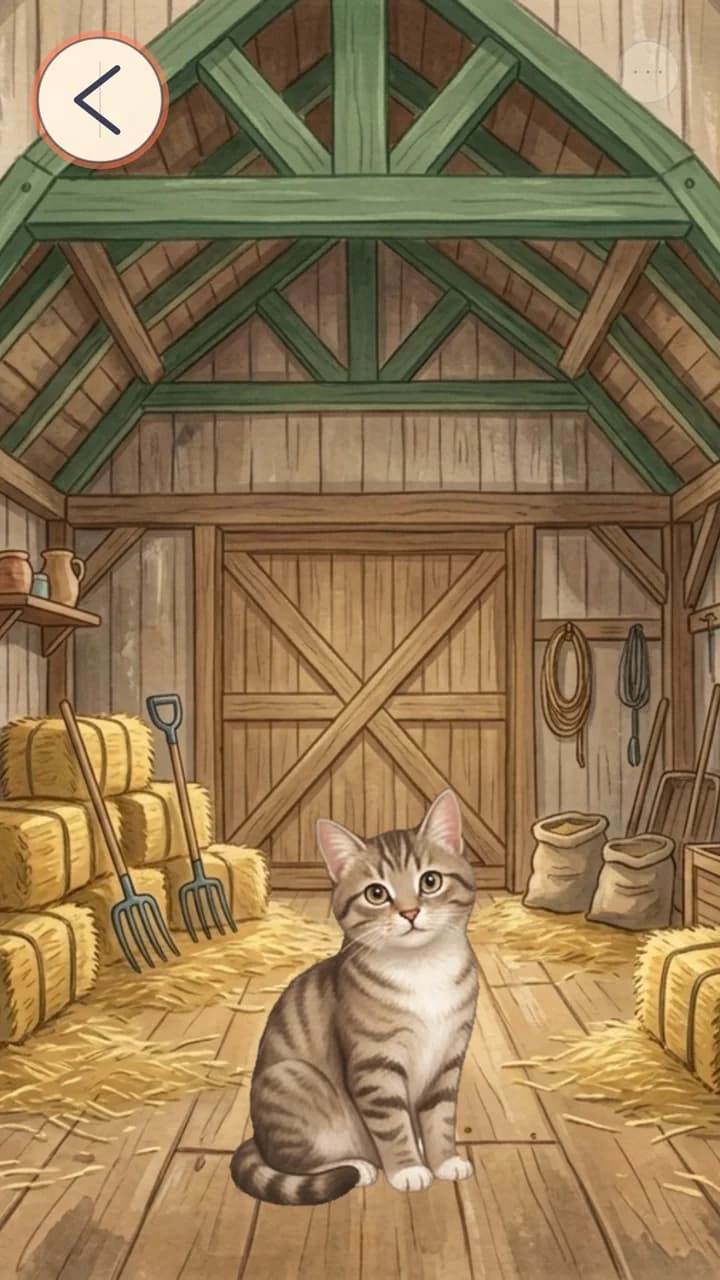 A cat inside the barn.