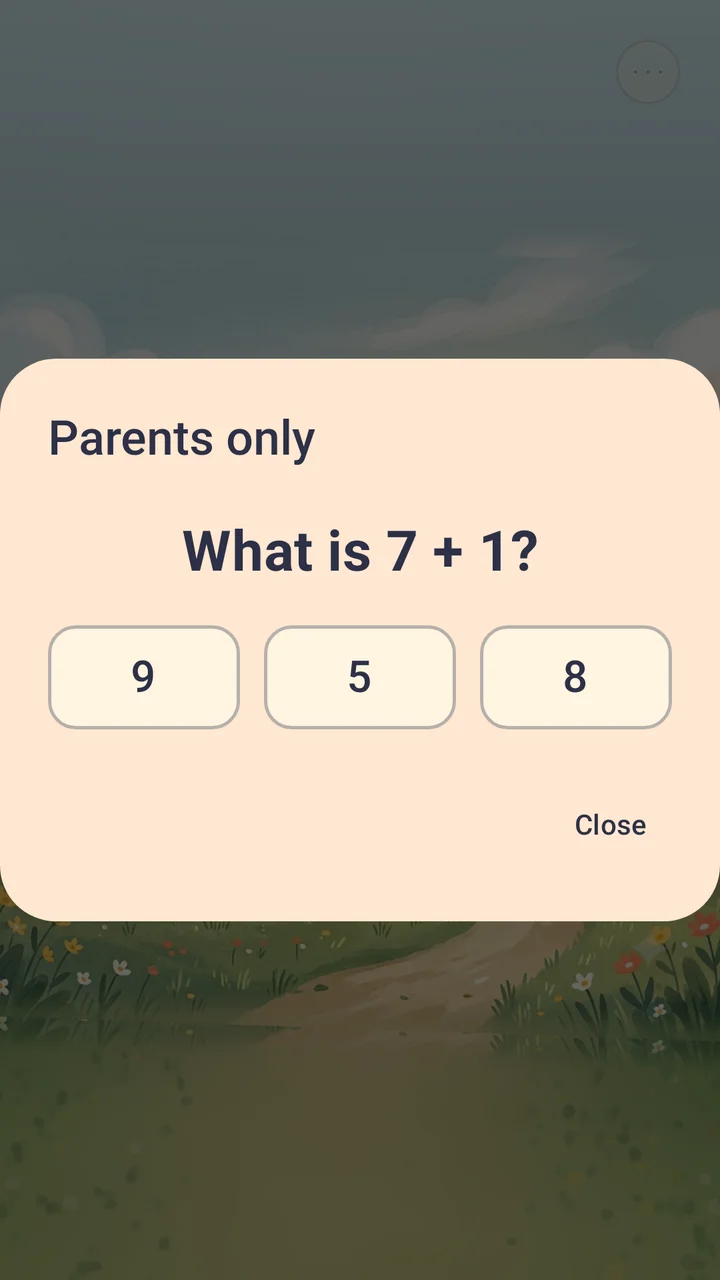 A parent gate with a small addition question.